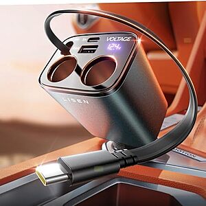[AC] $9.09: LISEN Dual 12V Car Adapter Splitter w/ 30W PD Retractable USB-C Cable at Amazon