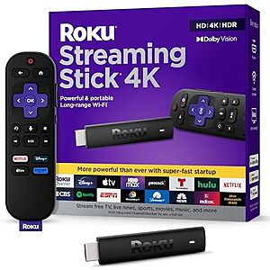 Roku Streaming Stick 4K Media Player w/ Voice Remote (2021) $25 