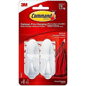 2-Pack Command Medium Designer Adhesive Wall Hooks 2 for $3 