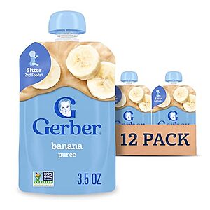 [S&S, AC] $6.74: 12-Pack 3.5-Oz Gerber Stage 2 Baby Food Puree Pouch (Banana) at Amazon