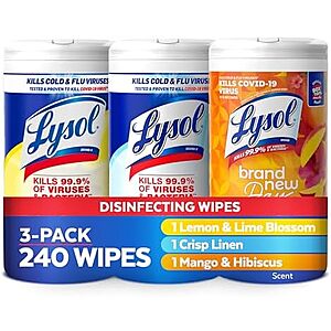 [S&S, AC] $7.15*: 3-Pack 80-Count Lysol Disinfectant Wipes (Variety Pack) at Amazon