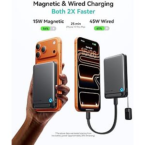 [AC] $30.59: INIU for Magsafe Power Bank, Slimmest 10000mAh Qi2 Certified 15W, Fast Charging 45W, Built-in USB-C Cable at Amazon