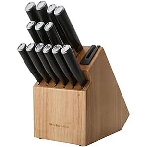 $62.69: 14-Piece KitchenAid Classic Step Knife Block Set w/ Built-In Knife Sharpener (Natural/Black) at Amazon