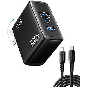 INIU 3-Port Up to 100W USB-C GaN Wall Charger w/ Folding Plug $13.60 