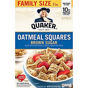 [S&S] $2.74 | 21-Oz Quaker Oatmeal Squares Breakfast Cereal (Brown Sugar) at Amazon