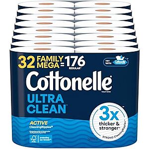 32-pk Cottonelle Toilet Paper (Ultra Clean or Ultra Comfort) + $15 Amazon Credit 2 for $53.95 w/ Subscribe & Save