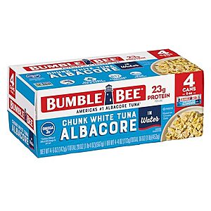 Select Accounts: 4-Pack 5-Oz Bumble Bee Chunk White Albacore Tuna in Water $3.70 & More w/ Subscribe & Save