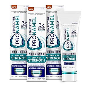 [S&S, AC] $13.59* | 3-Pack 3.4-Oz Sensodyne Pronamel Clinical Enamel Strengthening Toothpaste, Whitening Action (Citrus Mint) at Amazon