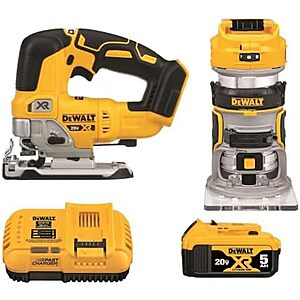 $288.10 | DEWALT 20V MAX Router Tool and Jig Saw, Cordless Woodworking 2-Tool Set with Battery and Charger (DCK201P1) at Amazon