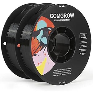 2-Pack 1kg Comgrow 1.75mm PETG 3D Printer Filament (Black + Black) $18.05 w/ Subscribe & Save