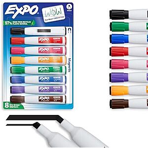 S&S] $6.64 | 8-Count EXPO Magnetic Dry Erase Markers with Eraser,Assorted Colors,Chisel Tip at Amazon