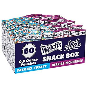 S&S] $10.07* | 60-Pack 0.8-Oz Welch's Fruit Snacks Bags (Mixed Fruit & Berries 'N Cherries) at Amazon (16.8￠ each