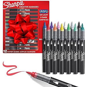 [S&S] $10.63* | 12-Count Sharpie Creative Paint-Like Brush Tip Acrylic Markers (Assorted Colors) at Amazon