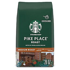 S&S,AC] $12.73 | 28-Oz Starbucks Medium Roast Ground Coffee (Pike Place Roast) at Amazon