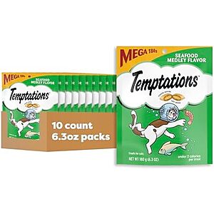 S&S] $22.11 | 10-Pack 6.3-Oz Temptations Classic Crunchy and Soft Cat Treats (Seafood Medley) at Amazon ($2.21 each