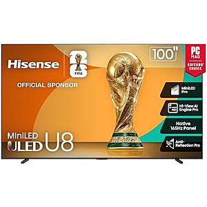 2999.99 | 100″ Hisense U8 Series Mini-LED ULED Google Smart TV (100U8QG) at Amazon