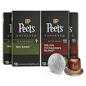 S&S,AC] $18.15 | 4-Pack 10-Count Peet's Coffee Nespresso Capsules (Signature Blend Variety Pack) at Amazon (45.4￠ each