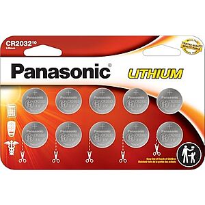 10-Pack Panasonic CR2032 3V Lithium Coin Cell Batteries $7 