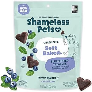 S&S,AC] $2.39* | 6-Oz Shameless Pets Soft-Baked Dog Treats (Blueberried Treasure) at Amazon
