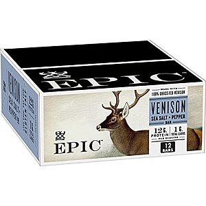 S&S] $17.64* | 12-Pack 1.3-Oz Epic Venison Keto Friendly Bars (Sea Salt & Pepper) at Amazon