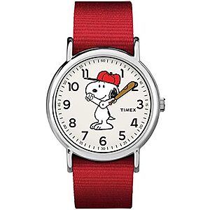 38mm Timex x Peanuts Snoopy Men's or Women's Weekender Watch w/ Red Fabric Strap $35.70 + Free Shipping