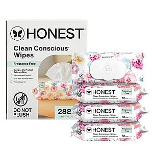 [S&S, AC] $10.86 | 288-Count The Honest Company Clean Conscious Hypoallergenic, Dermatologist Tested Baby Wipes (Rose Blossom, 100% Plant-Based) at Amazon