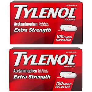 S&S] $9.27 | 2-Pack 100-Count Tylenol Extra Strength Pain Reliever and Fever Reducer Caplets,500 mg Acetaminophen at Amazon