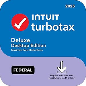 36.99 | TurboTax Deluxe Desktop Edition 2025,Federal Tax Return [PC/Mac Download] at Amazon