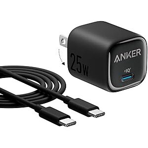 [Prime] $9.99* | Anker 25W USB-C Wall Charger Block w/ 5' USB-C Cable (Various Colors) at Amazon
