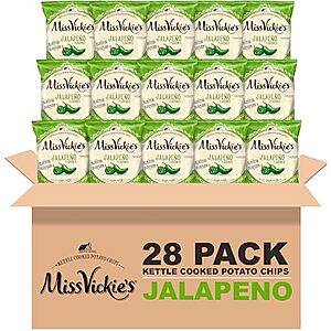 S&S] $18.61 | 28-Pack 1.375-Oz Miss Vickie's Kettle Cooked Potato Chips (Jalapeno) at Amazon (66.5￠ each