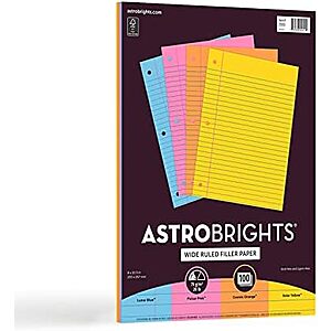 3.32* | 100-Count Astrobrights Wide Ruled Filler Paper (Assorted Colors) at Amazon