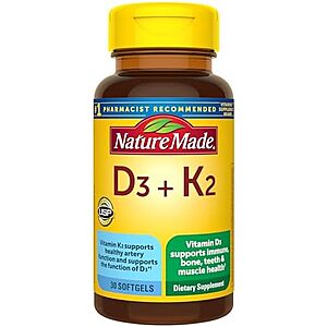 Select Accounts:30-Ct Nature Made Vitamin D3 5000 IU + K2 Supplement Softgels 2 for $10.10 w/ Subscribe & Save
