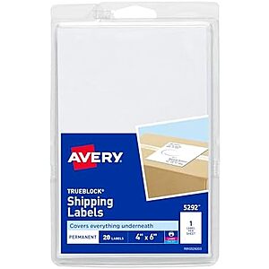 4.39 | Avery Printable Shipping Labels,4" x 6",White,20 Blank Address Labels (05292) at Amazon