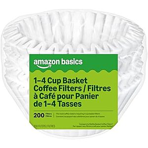 S&S] $1.79 | Amazon Basics Basket Coffee Filters for 1-4 Cup Coffee Makers,White,200 Count at Amazon