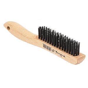 YMMV,AC] $3.41 | Forney 70505 Wire Scratch Brush,Carbon Steel with Wood Shoe Handle,10-1/4-Inch-by-.014-Inch at Amazon