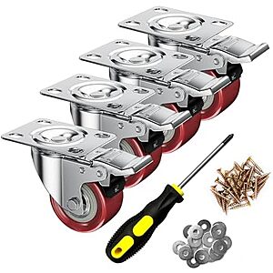 9.99* | 4-Count ASHGOOB 2" Polyurethane Caster Wheels w/ Brake (Red) at Amazon