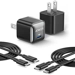 Prime: 2-Pack Anker 511 Nano Pro 20W USB-C Charger Block w/ 2x Cables $15 + Free Shipping