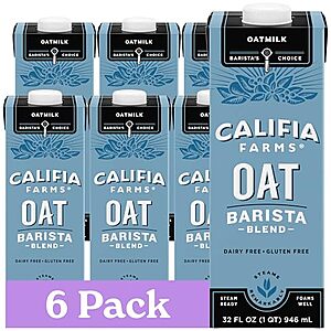 6-Pack 32-Oz Califia Farms Shelf Stable Oat Milk (Unsweetened Barista Blend) $14.25 or less w/ Subscribe & Save
