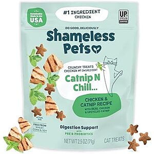 2.5-Oz Shameless Pets Digestive Crunchy Cat Treats (Chicken Catnip N Chill) $1.40 w/ Subscribe & Save