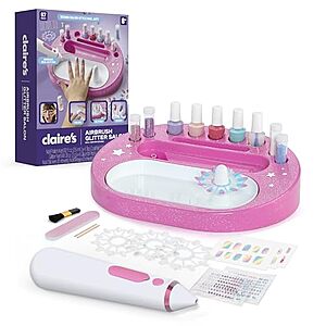 $19.31 | Claire's Kids Nail Art Kit, 67-Piece Airbrush Glitter Salon Nail Charms & Accessories Set at Amazon