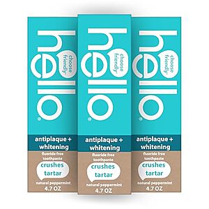 [SnS] $8.12 | 3-Pack 4.7-Oz hello Hello Antiplaque Whitening Toothpaste (Peppermint) at Amazon ($2.71 each)