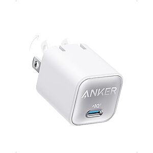 $9.99 | Anker 511 30W USB-C GaN PIQ 3.0 Foldable Charger (White) at Amazon