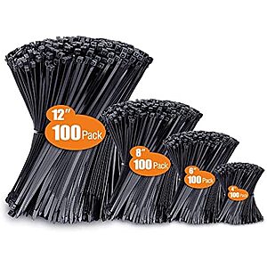 400-Pack Black Cable Zip Ties (Various Sizes) $6 