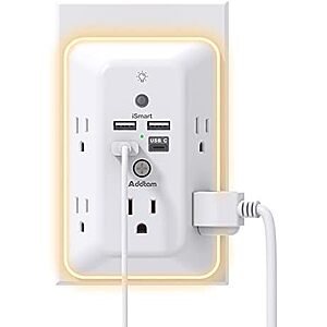 5-Outlet Addtam Surge Protector Outlet Extender w/ Night Light & 4 USB Ports $9 