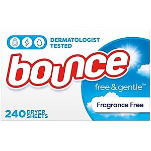 [SnS, AC] $24.73* | 4 × 240-Count Bounce Free & Gentle Dryer Sheets (Unscented) ($6.18 each) at Amazon