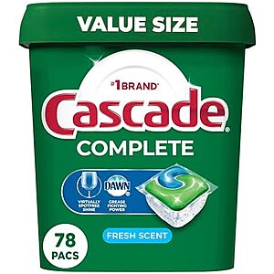 78-Count Cascade Complete Dishwasher Pods (Fresh Scent) $12 w/ Subscribe & Save