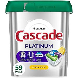 59-Count Cascade Platinum Dishwasher Detergent Pacs (Lemon Scent) $12 w/ Subscribe & Save