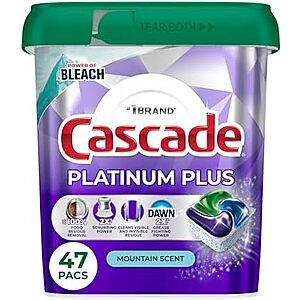 Select Accts: 47-Count Cascade Platinum Plus Dishwasher Pods (Mountain Scent) $12 w/ Subscribe & Save & More