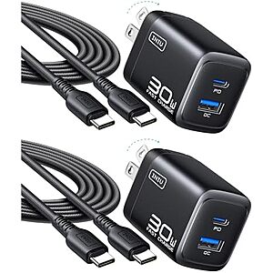 2-Pack INIU Up to 30W PD Fast Charging USB-C Charger Block (USB-C + USB-A; Black) $8.40 