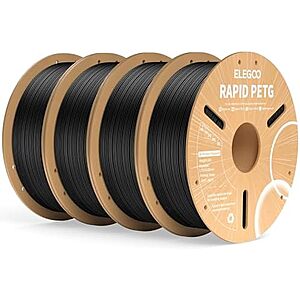4-kg (4x 1kg) ELEGOO Rapid 1.75mm PETG 3D Printer Filament (Black) $39.90 & More + Free Shipping
